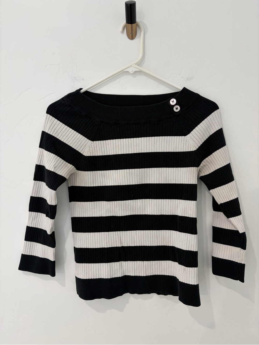 Chaps Black & White Striped Ribbed Knit Sweater Top Medium